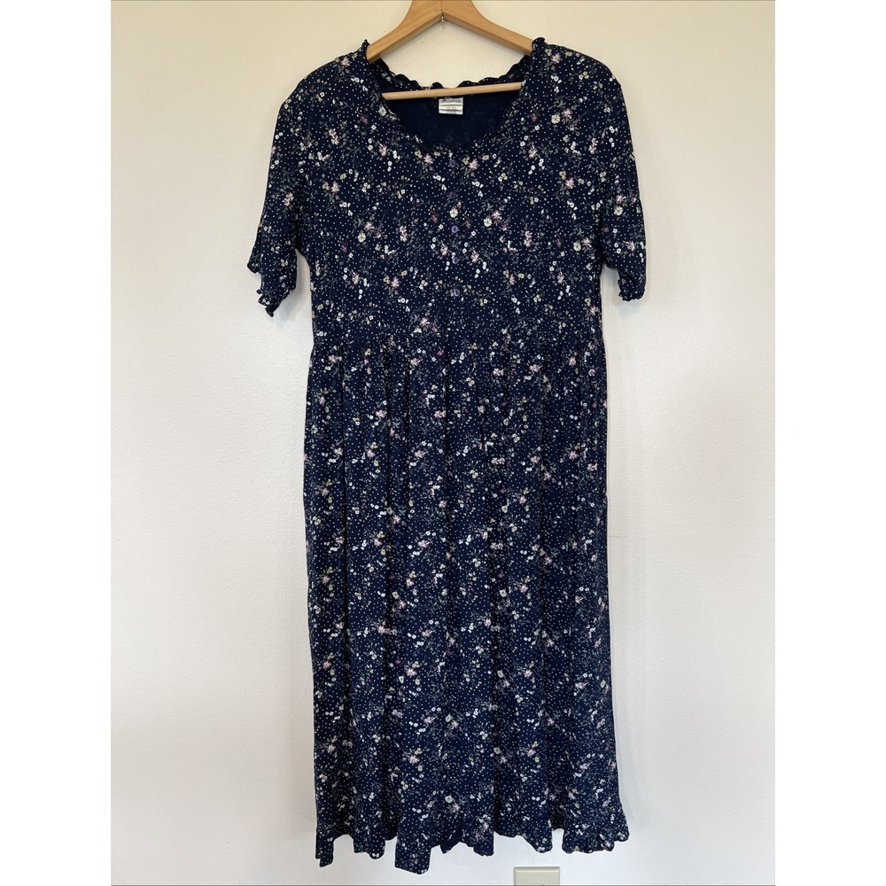 VTG‎ Sostanza Dress Navy Floral Women 9/10 Prairie farmhouse Homestead